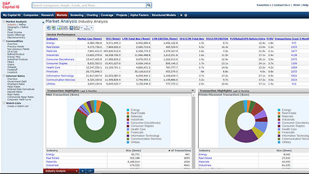 Screenshot from the database S6P Capital IQ