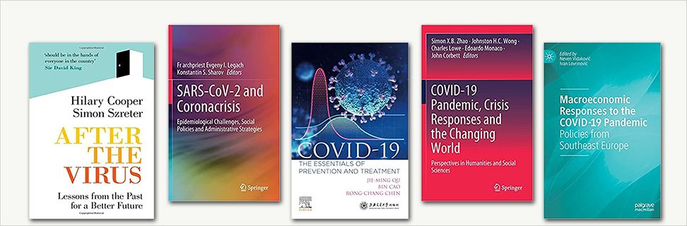 Covers from new books on covid-19 research