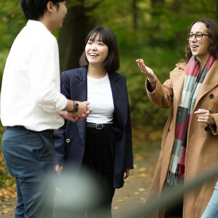 CBS Full-time MBA participants talking outside