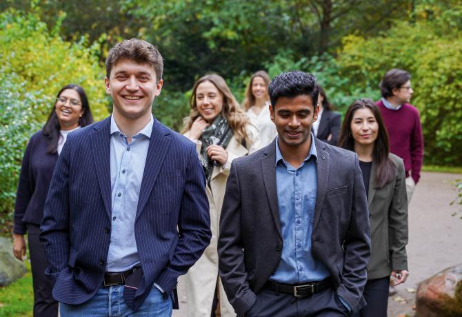 Full-time MBA cohort connecting and building lasting professional relationships