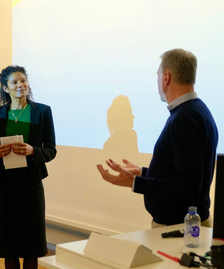 Alex Pedersen and Rikke Rønholt Albertsen speakin at Executive Education event, From cycler to ceo