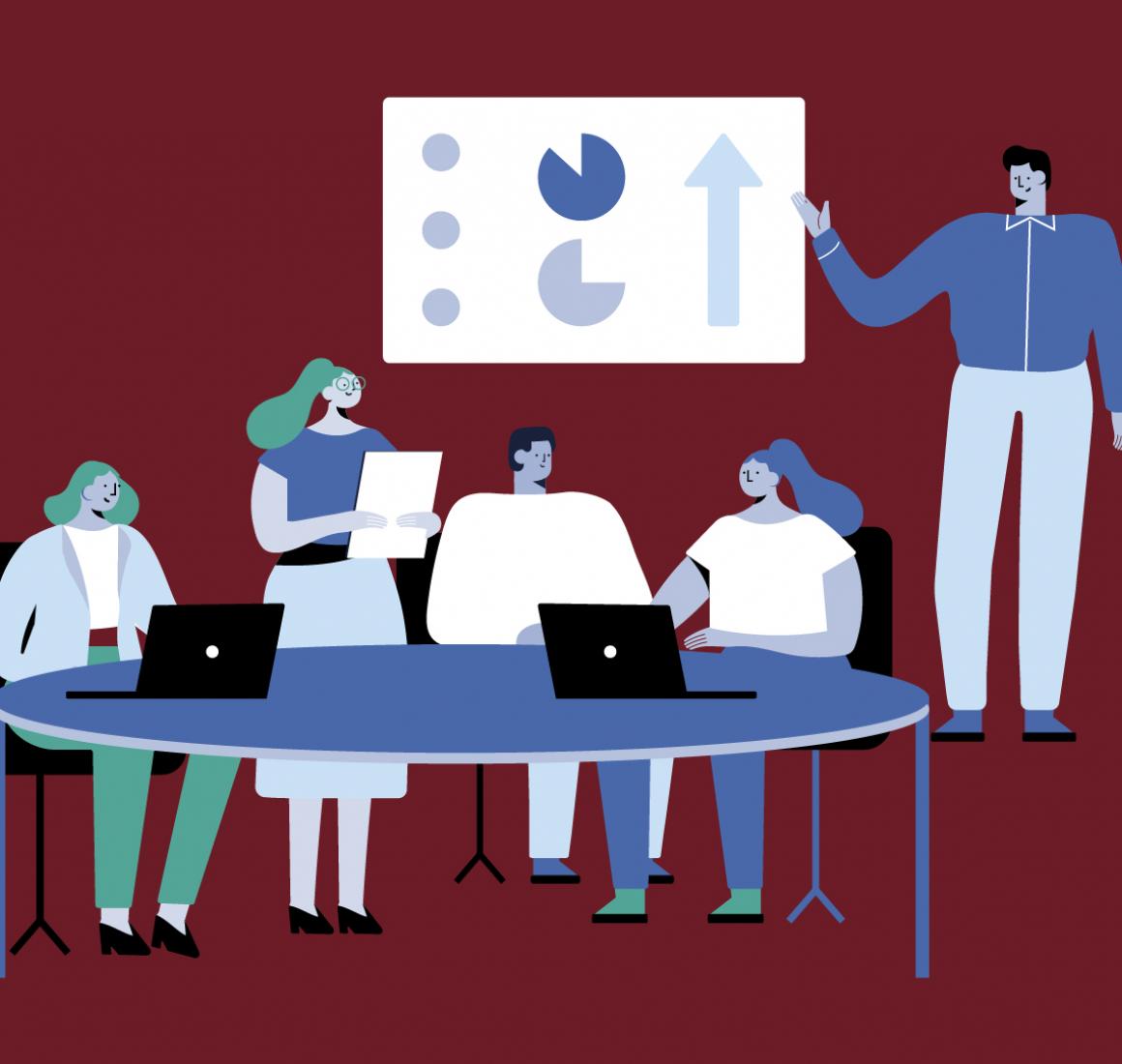 Illustration of people in a workshop