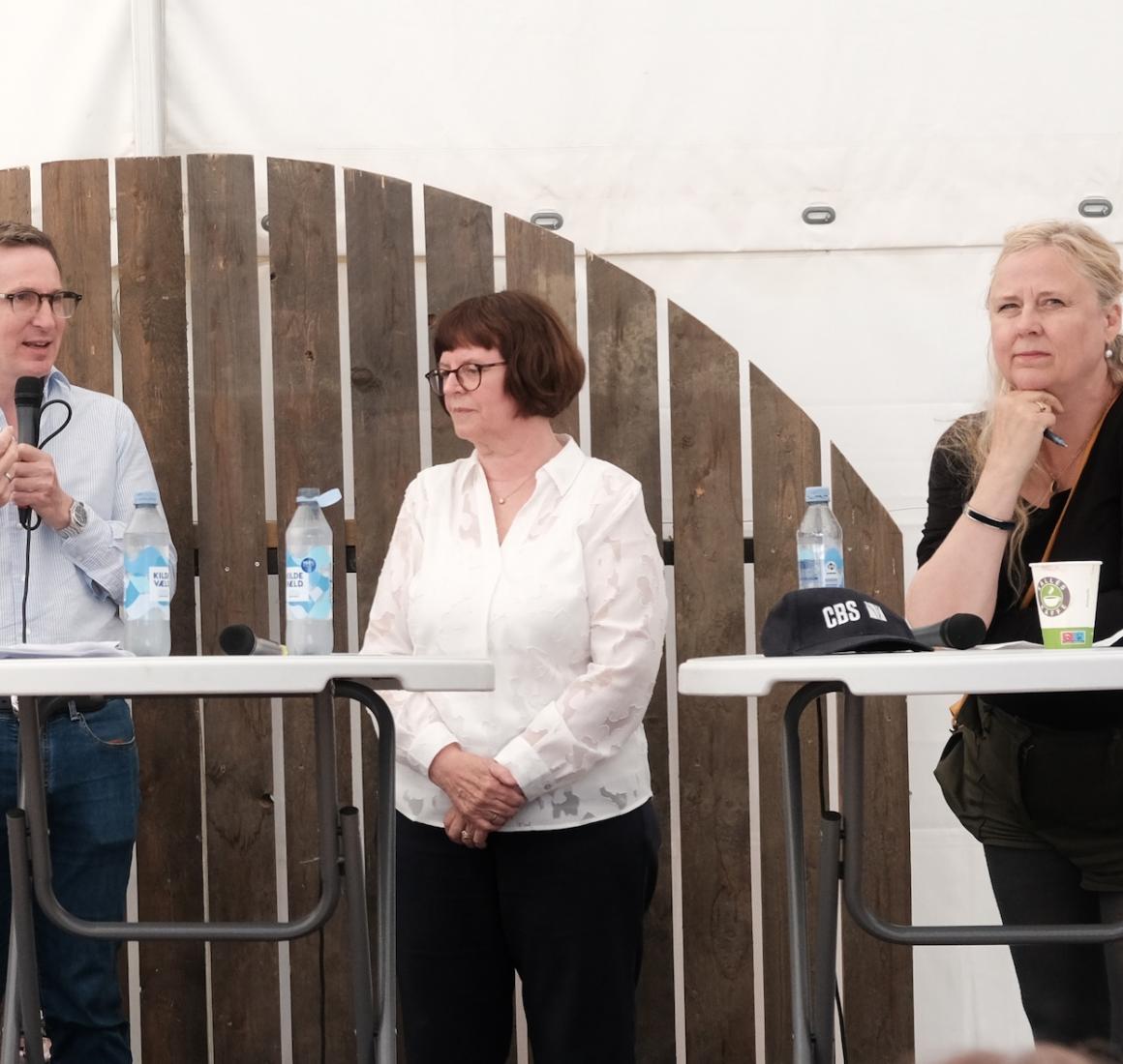 Forfatter Christian Jensen, Bestyrelsesleder Lilian Mogen og CBS-lektor taler om ledelse på Folkemødet 2026