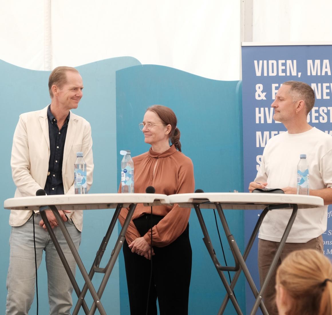 Christian Jensen, Nanna Mik-Meyer og Eske Vinther-Jensen under debat på Folkemødet 2026