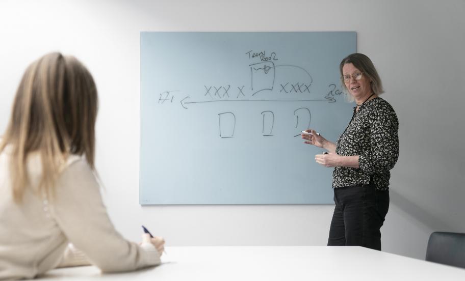 Librarian shows how to do citation searches by showing a timeline