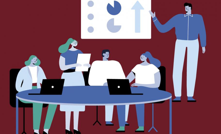 Illustration of people in a workshop