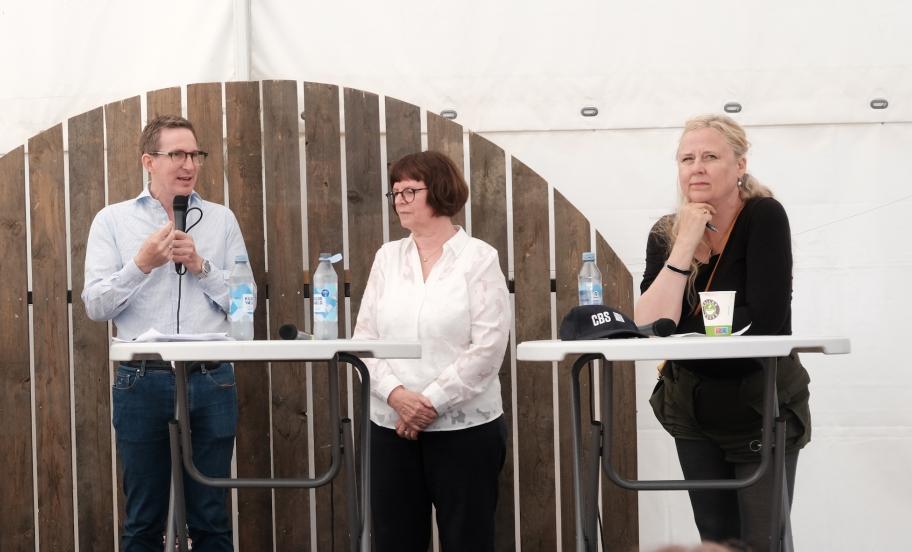 Forfatter Christian Jensen, Bestyrelsesleder Lilian Mogen og CBS-lektor taler om ledelse på Folkemødet 2026