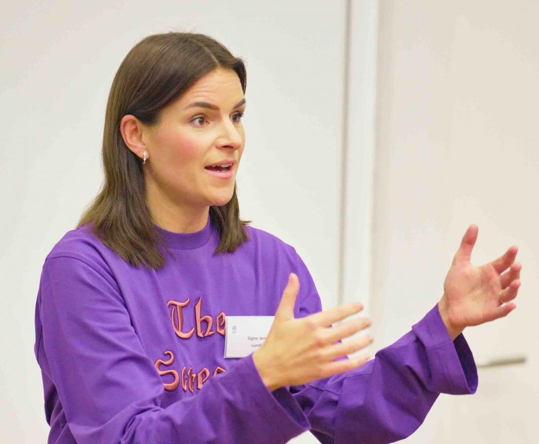 Signe Jensen speaking at Executive Education event, New management